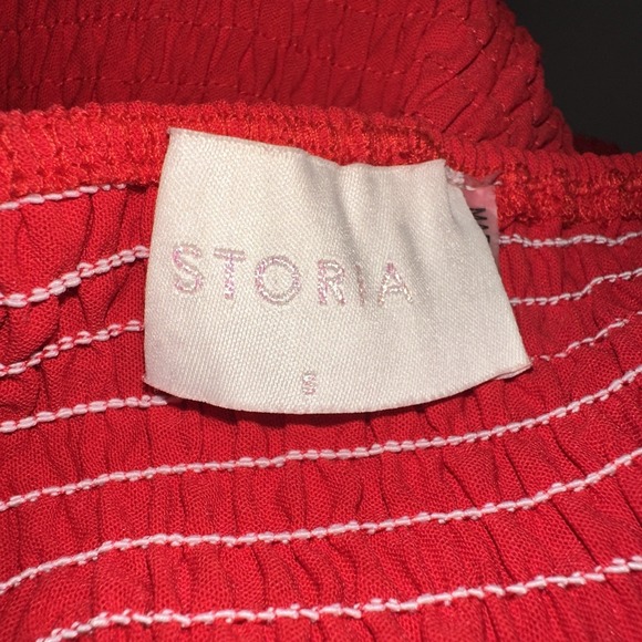 Storia Smocked Red Linen Mini Dress Size S‎ Ruffle - Picture 8 of 11
